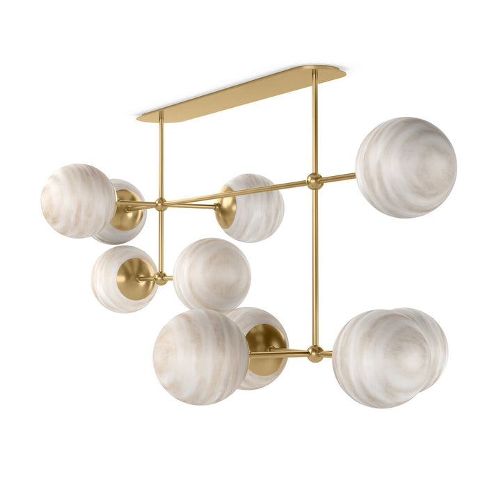 Beckett Linear Chandelier - Burnished Brass - Marbled Matte Glass