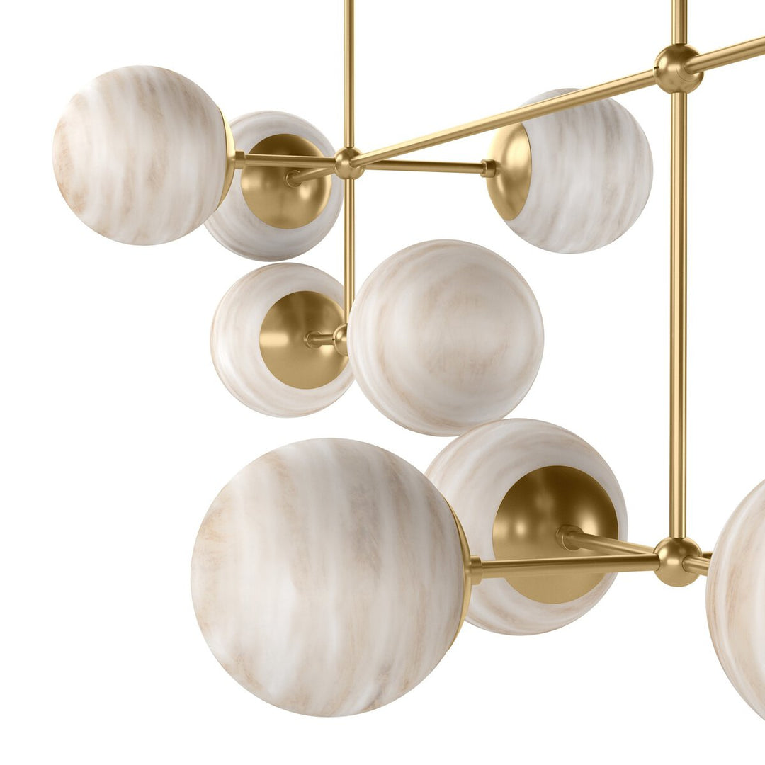 Beckett Linear Chandelier - Burnished Brass - Marbled Matte Glass