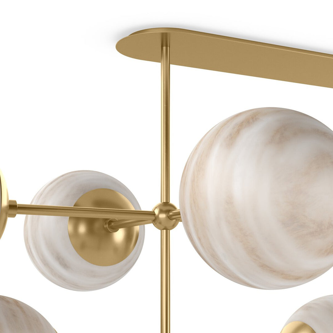 Beckett Linear Chandelier - Burnished Brass - Marbled Matte Glass