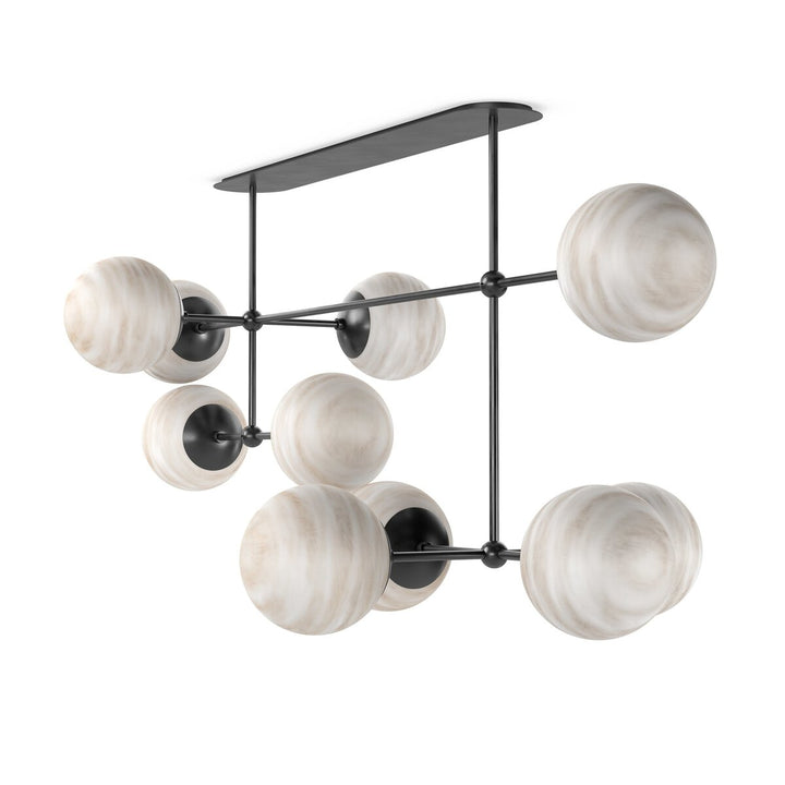 Beckett Linear Chandelier - Black Gunmetal - Marbled Matte Glass