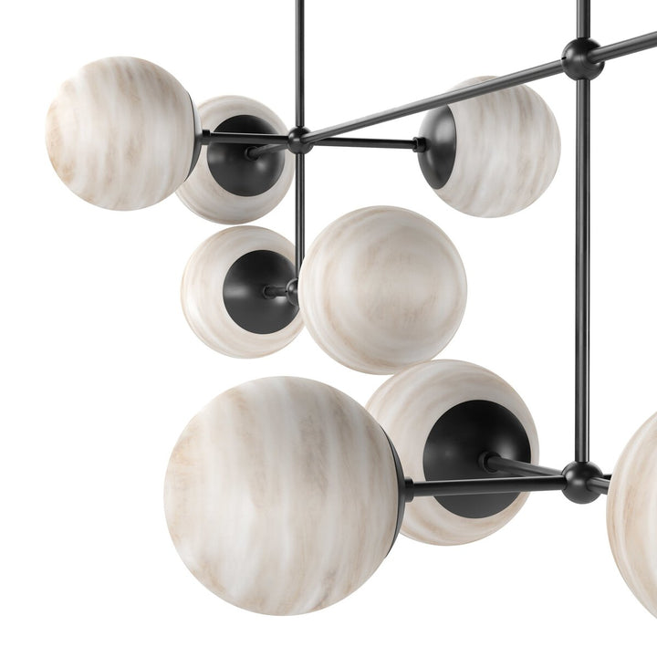 Beckett Linear Chandelier - Black Gunmetal - Marbled Matte Glass