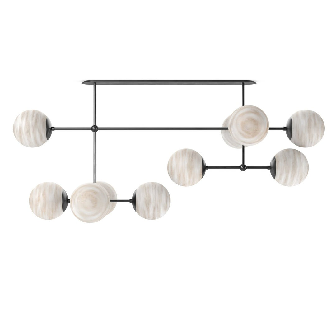 Beckett Linear Chandelier - Black Gunmetal - Marbled Matte Glass