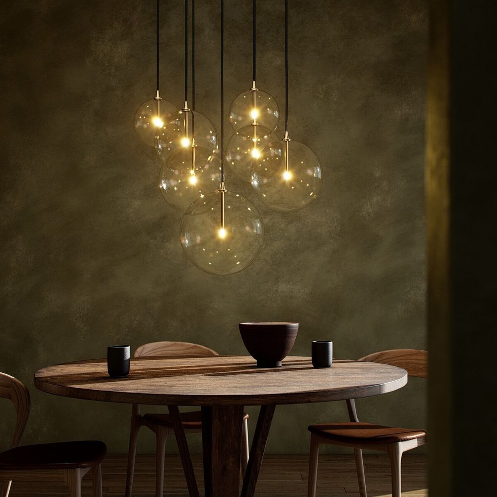 Pendants:Multi Galaxy 7 Mix Chandelier - Burnished Brass