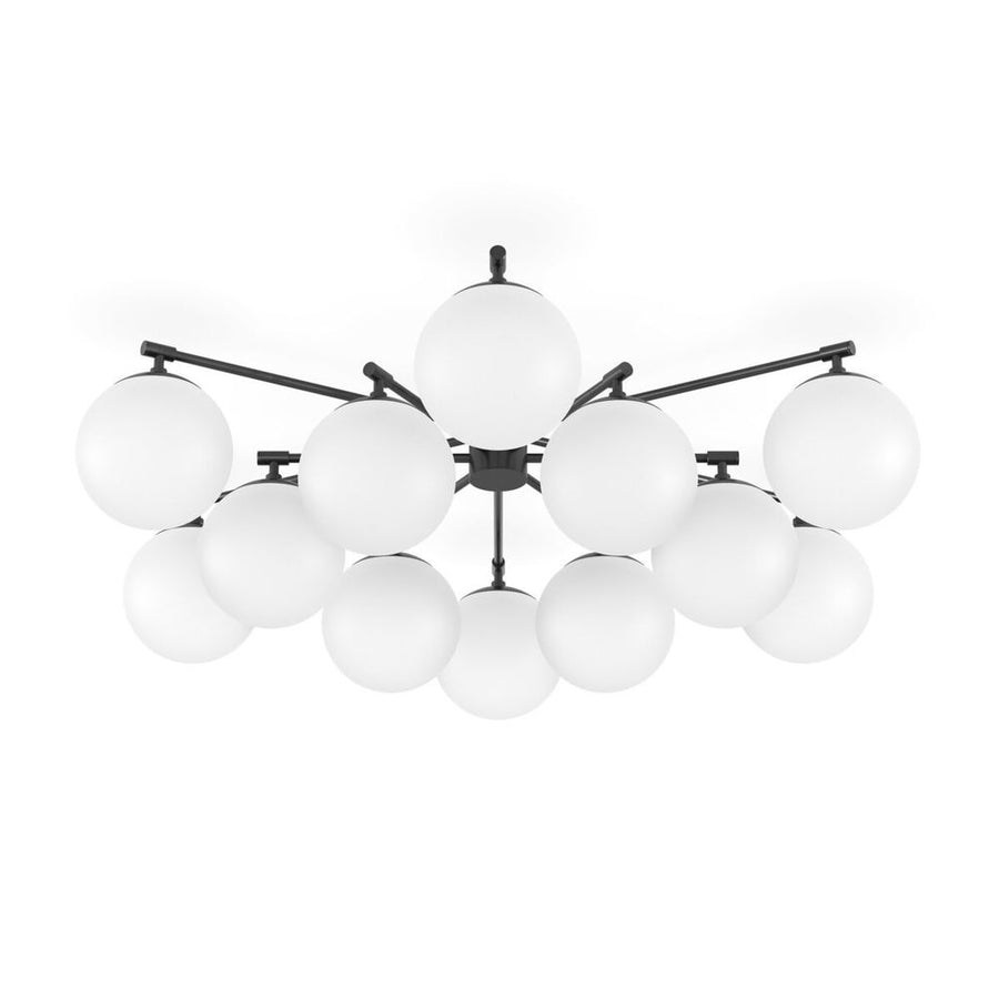 Additional view of Oscar Round Chandelier in black and white, featuring gunmetal finish and a ceiling-mounted canopy.