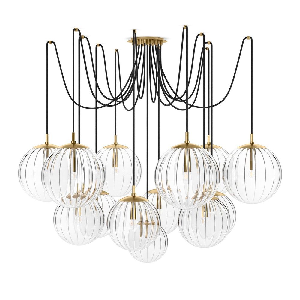 Chandeliers Orbit Chandelier - Burnished Brass - Clear Ribbon Glass