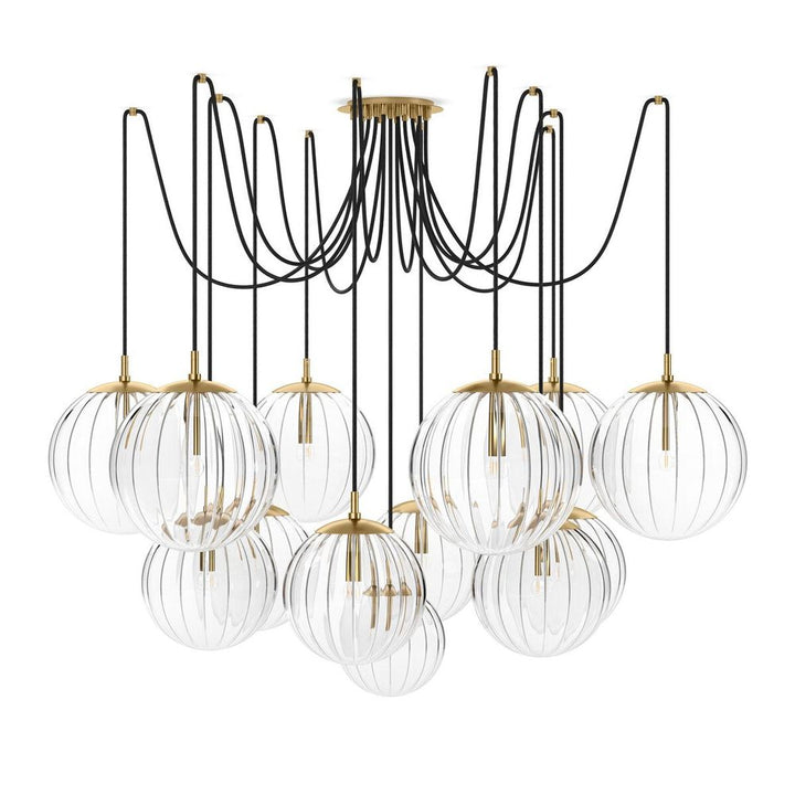 Chandeliers Orbit Chandelier - Burnished Brass - Clear Ribbon Glass