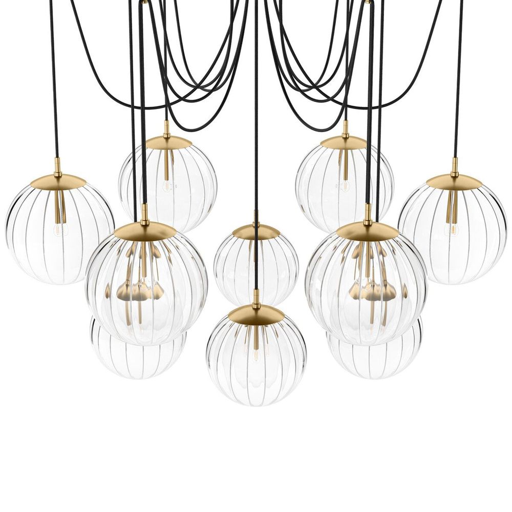 Orbit Chandelier - Burnished Brass - Clear Ribbon Glass