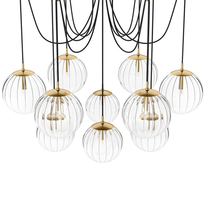 Orbit Chandelier - Burnished Brass - Clear Ribbon Glass