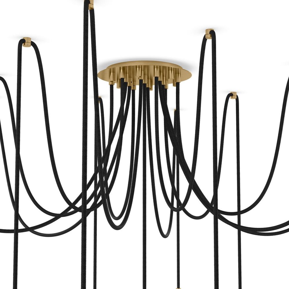 Orbit Chandelier - Burnished Brass - Clear Ribbon Glass