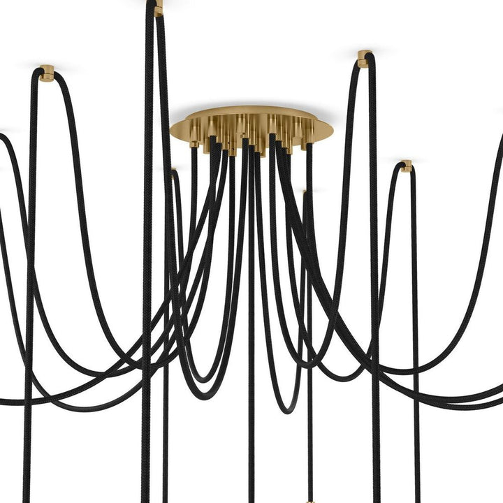 Orbit Chandelier - Burnished Brass - Clear Ribbon Glass