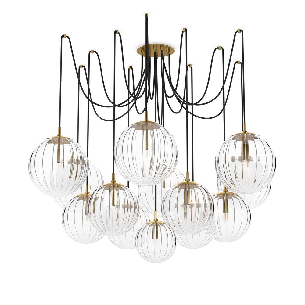 Chandeliers Orbit Chandelier - Burnished Brass - Clear Ribbon Glass
