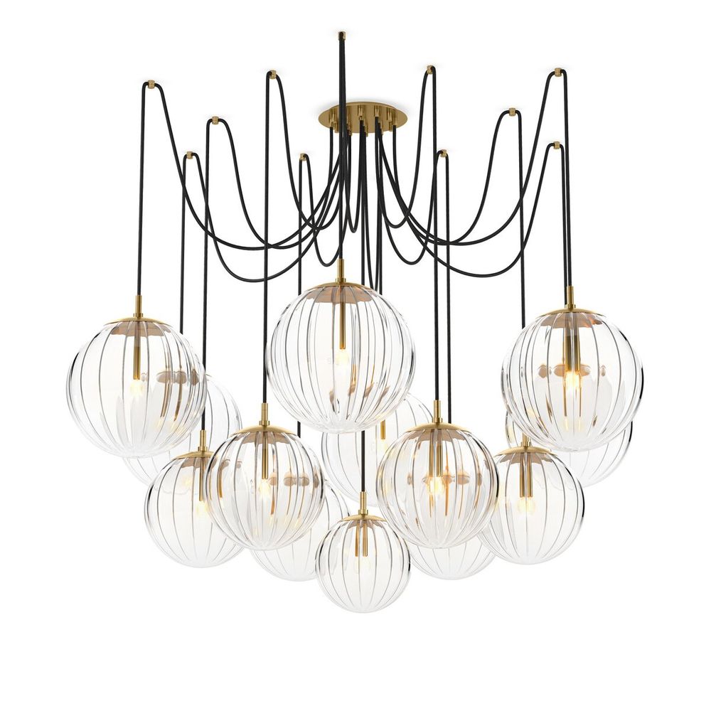 Chandeliers Orbit Chandelier - Burnished Brass - Clear Ribbon Glass