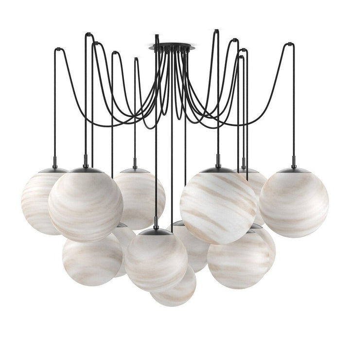 Chandeliers Spider Chandelier: Black Gunmetal - Marbled Matte Glass