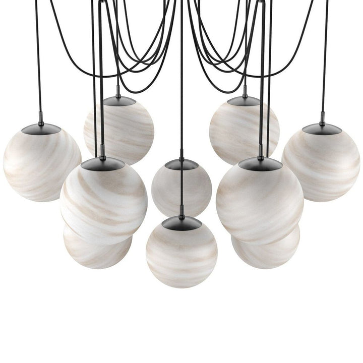 Chandeliers Spider Chandelier: Black Gunmetal - Marbled Matte Glass