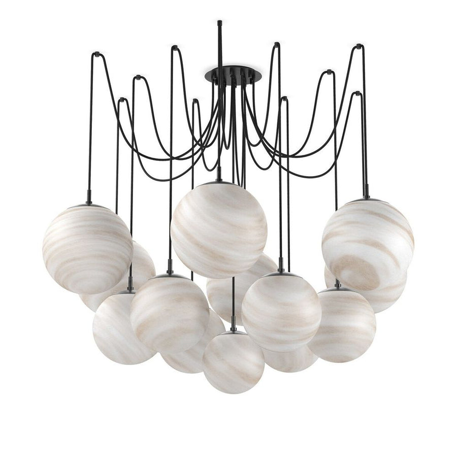 Chandeliers Spider Chandelier: Black Gunmetal - Marbled Matte Glass