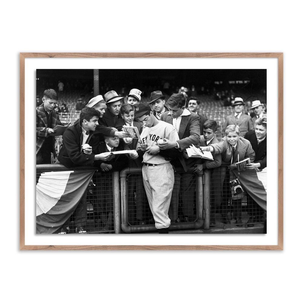 Wall Art Joe Dimaggio Signing Autotgraphs By Getty Images - 24"X18" - Rustic Walnut