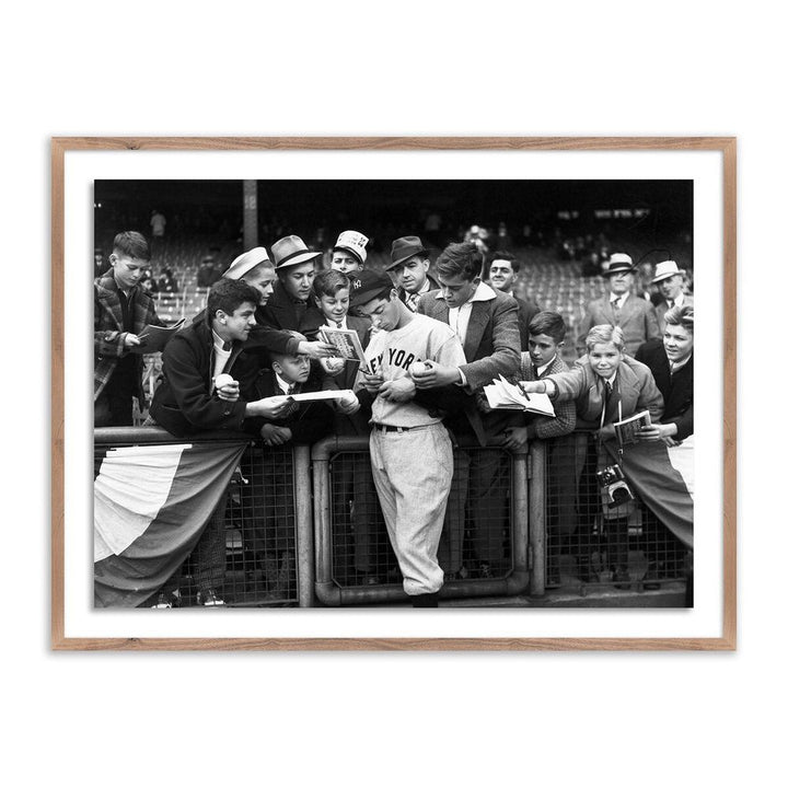 Wall Art Joe Dimaggio Signing Autotgraphs By Getty Images - 24"X18" - Rustic Walnut