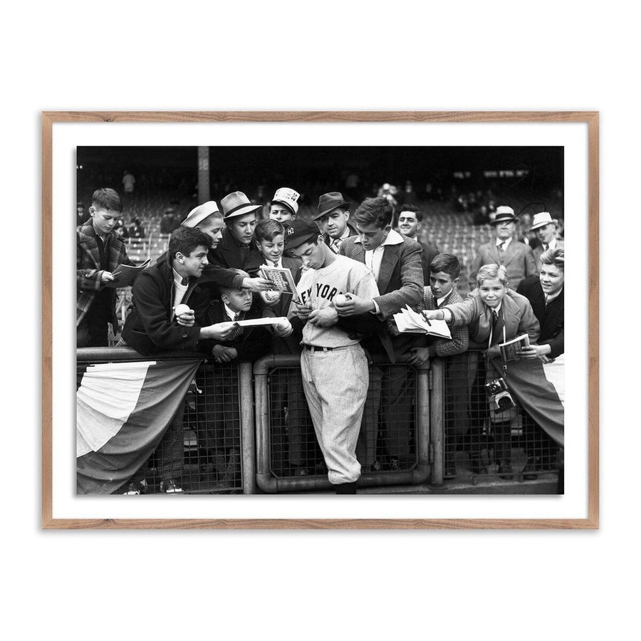 Wall Art Joe Dimaggio Signing Autotgraphs By Getty Images - 48"X36" - Rustic Walnut