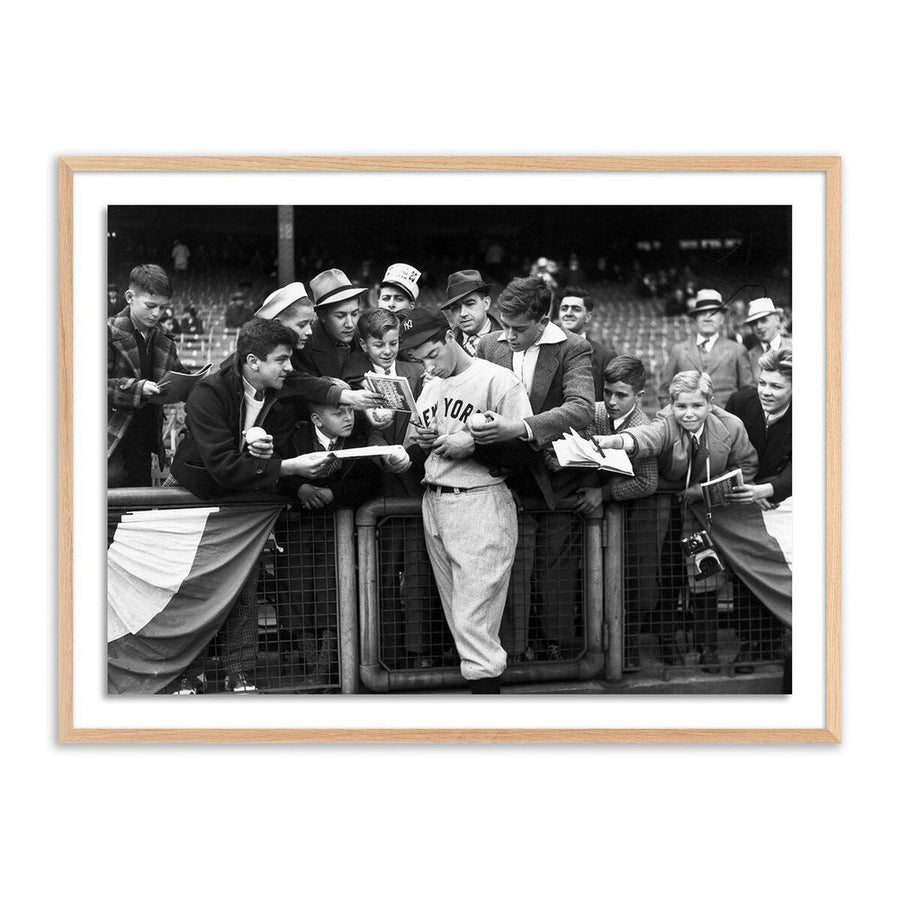 Wall Art Joe Dimaggio Signing Autotgraphs By Getty Images - 40"X30" - White Oak