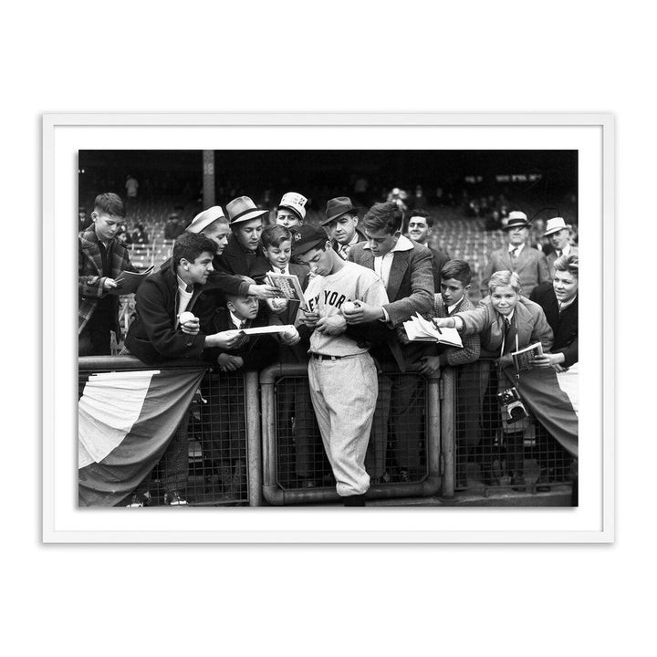 Wall Art Joe Dimaggio Signing Autotgraphs By Getty Images - 48"X36" - White Maple