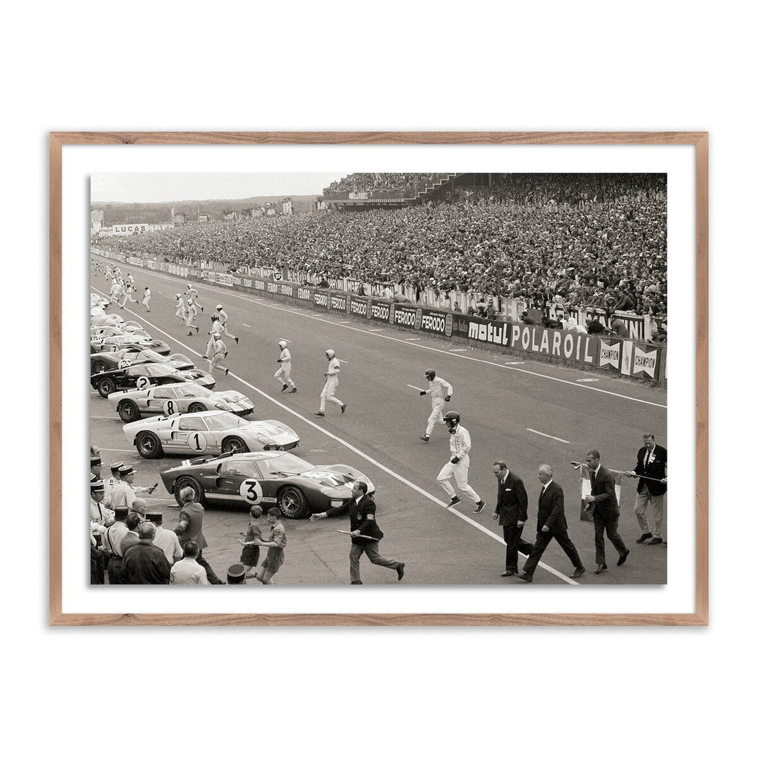 Start Of The Le Mans Race By Getty Images - 24"X18" - Rustic Walnut