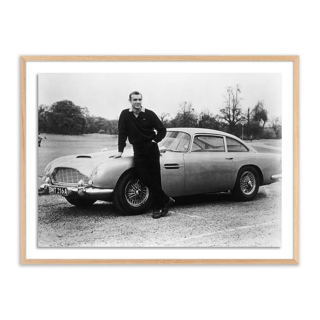 Sean Connery With 00'S Aston Martin - 24"X18" - White Oak