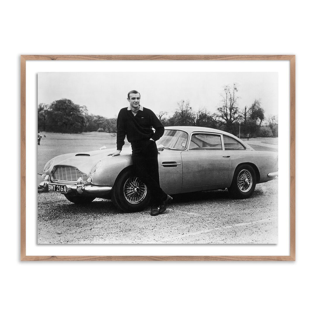 Sean Connery With 00'S Aston Martin - 32"X24" - Rustic Walnut