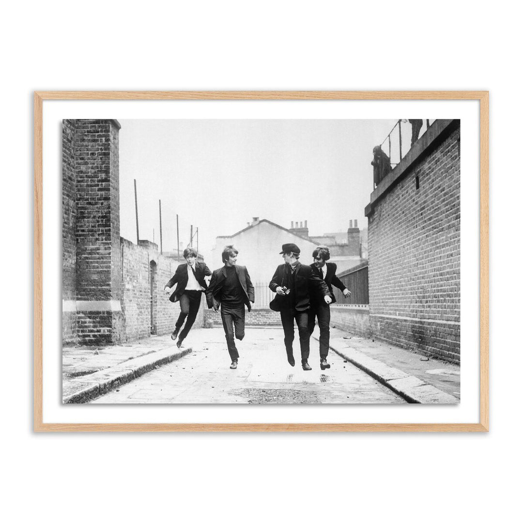 The Beatles Running In A Hard Day'S Night - 24"X18" - White Oak