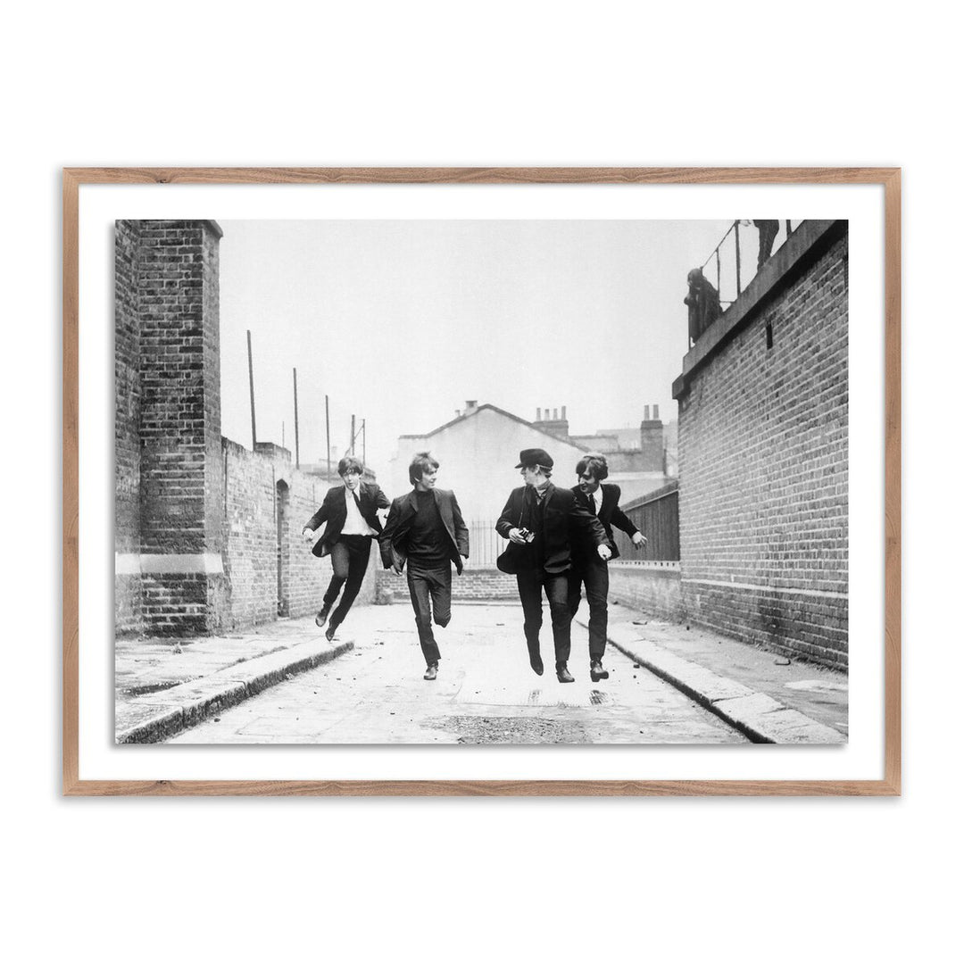 The Beatles Running In A Hard Day'S Night - 24"X18" - Rustic Walnut