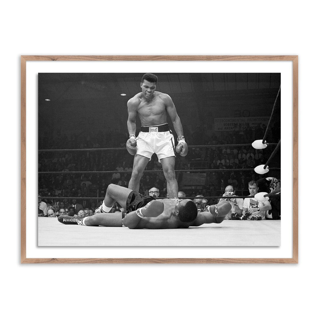 Muhammad Ali Taunting Sonny Liston By Getty Images - 48"X36" - Rustic Walnut