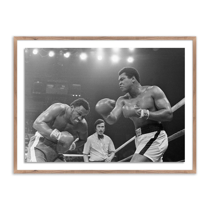 Muhammad Ali Punching Joe Frazier By Getty Images - 48"X36" - Rustic Walnut