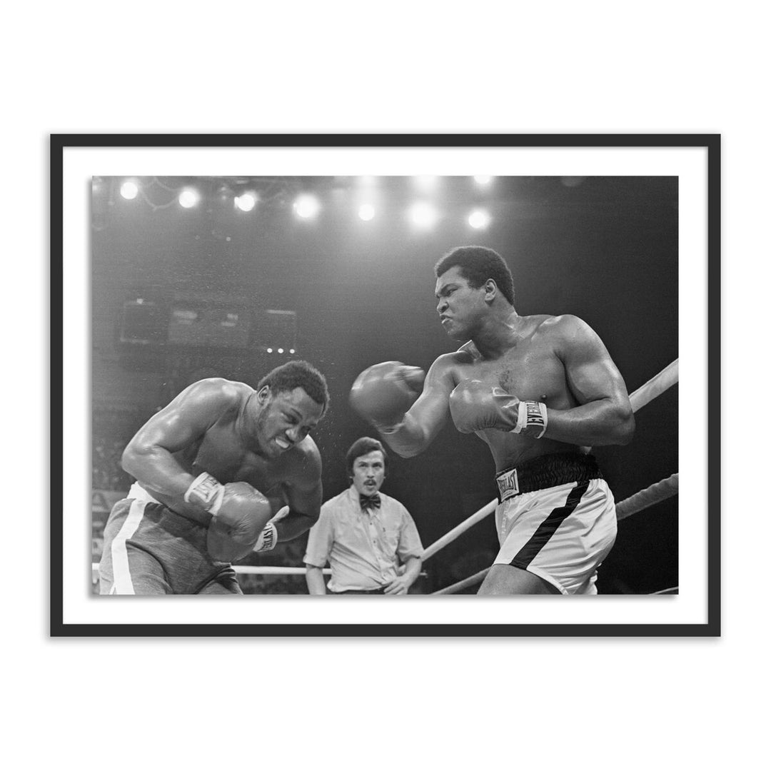 Muhammad Ali Punching Joe Frazier By Getty Images - 32"X24" - Black Maple