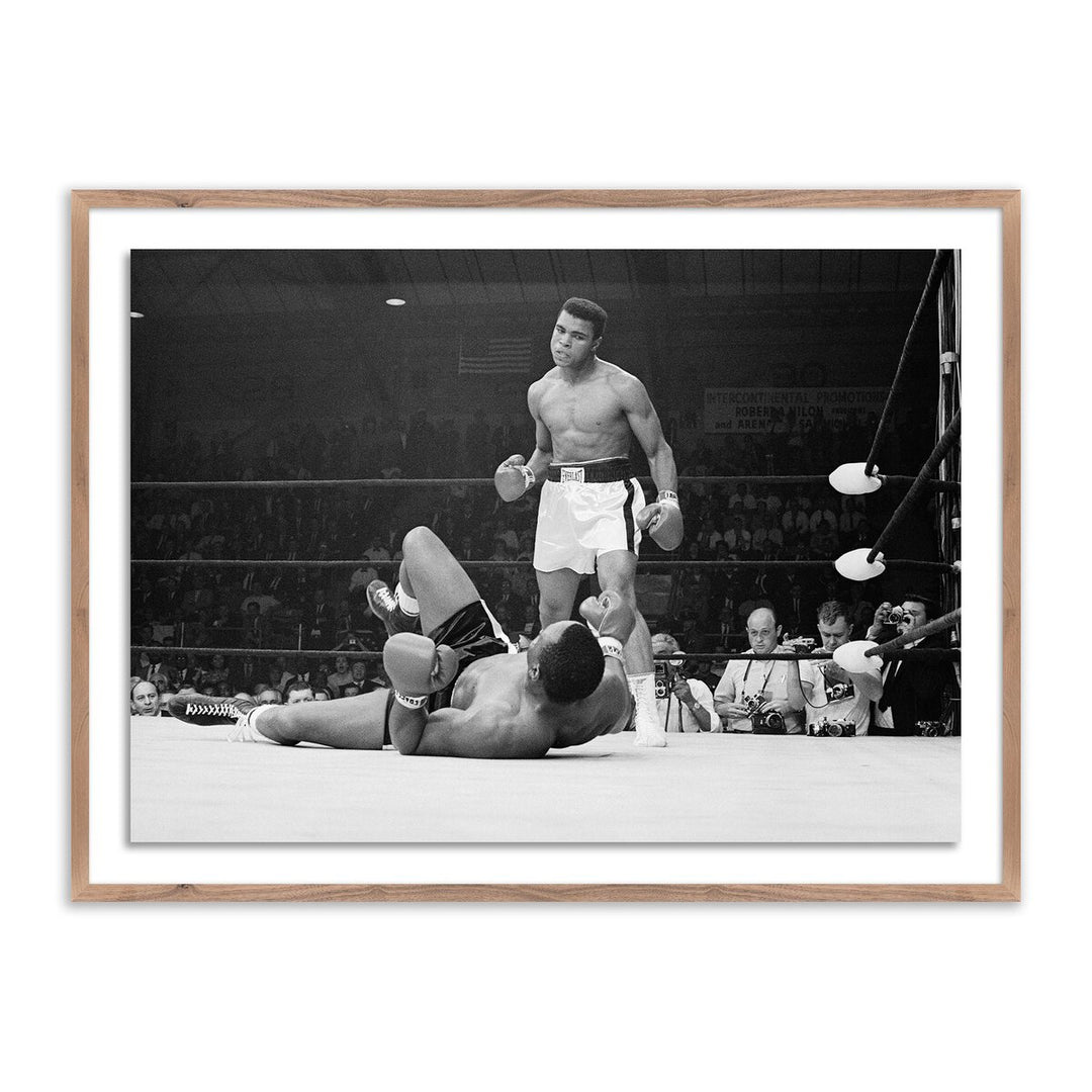 Boxers Muhammad Ali And Sonny Liston Fighting - 24"X18" - Rustic Walnut