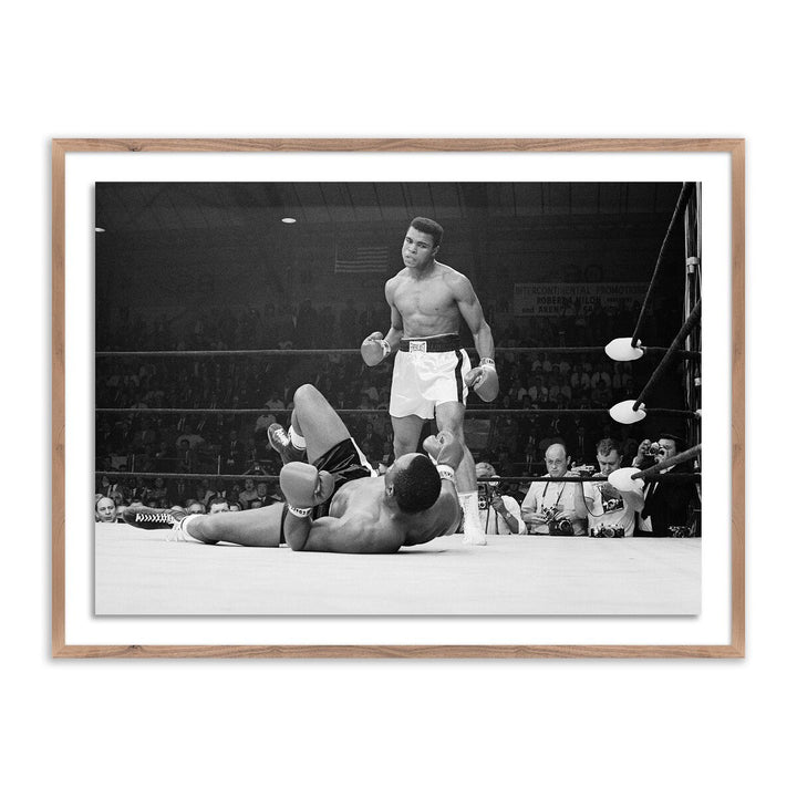 Boxers Muhammad Ali And Sonny Liston Fighting - 40"X30" - Rustic Walnut