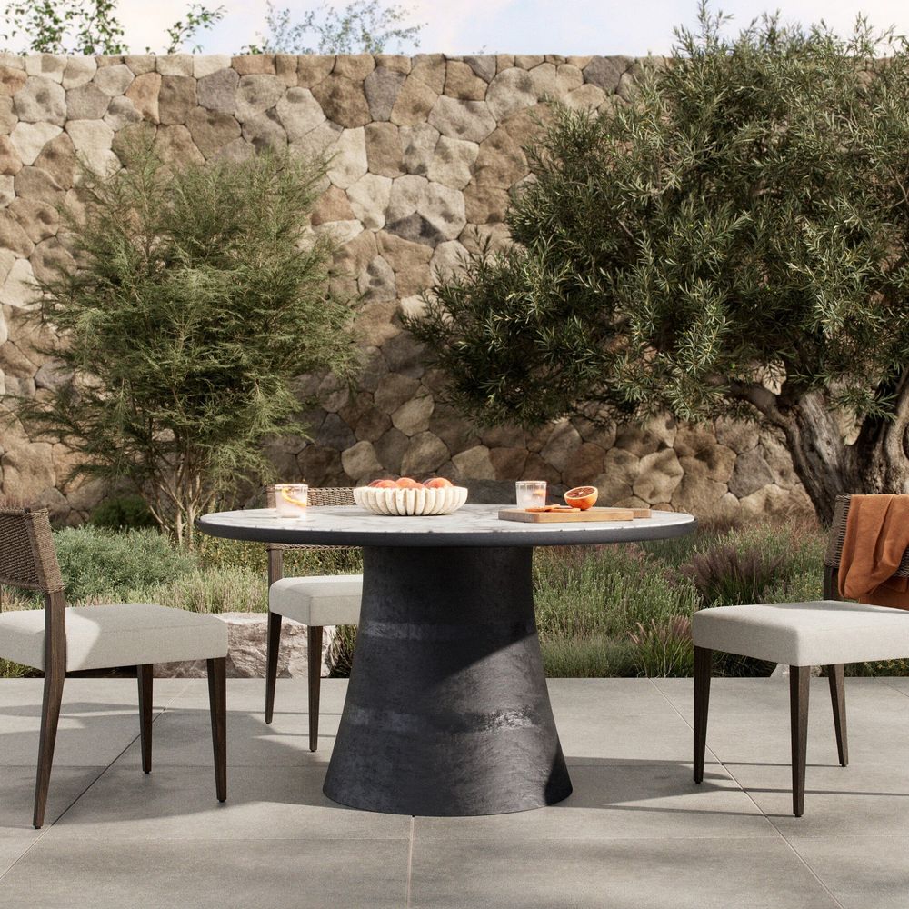 Outdoor Dining Tables Balboa Outdoor Dining Table - Veined White Marble