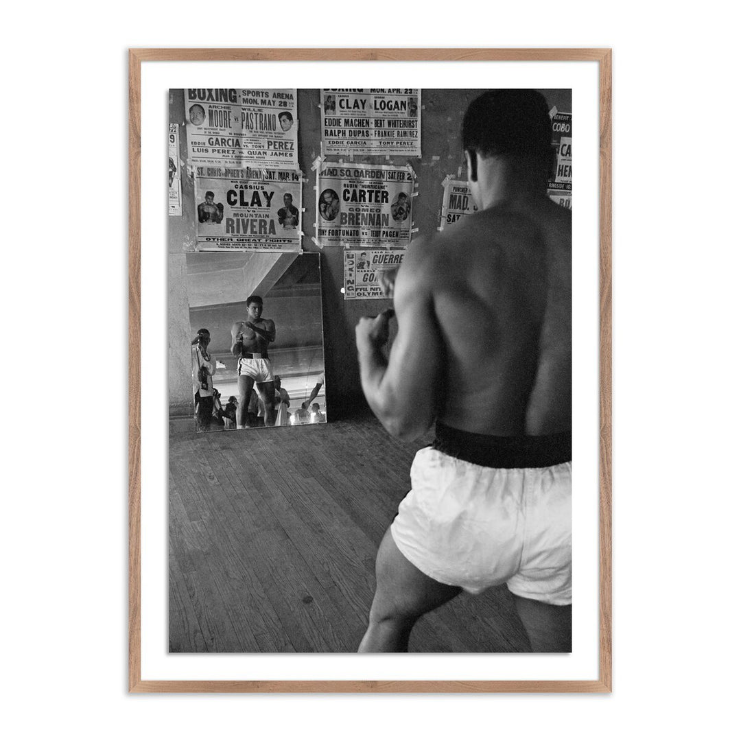 Cassius Clay Watching Himself In A Mirror - 24"X32" - Rustic Walnut