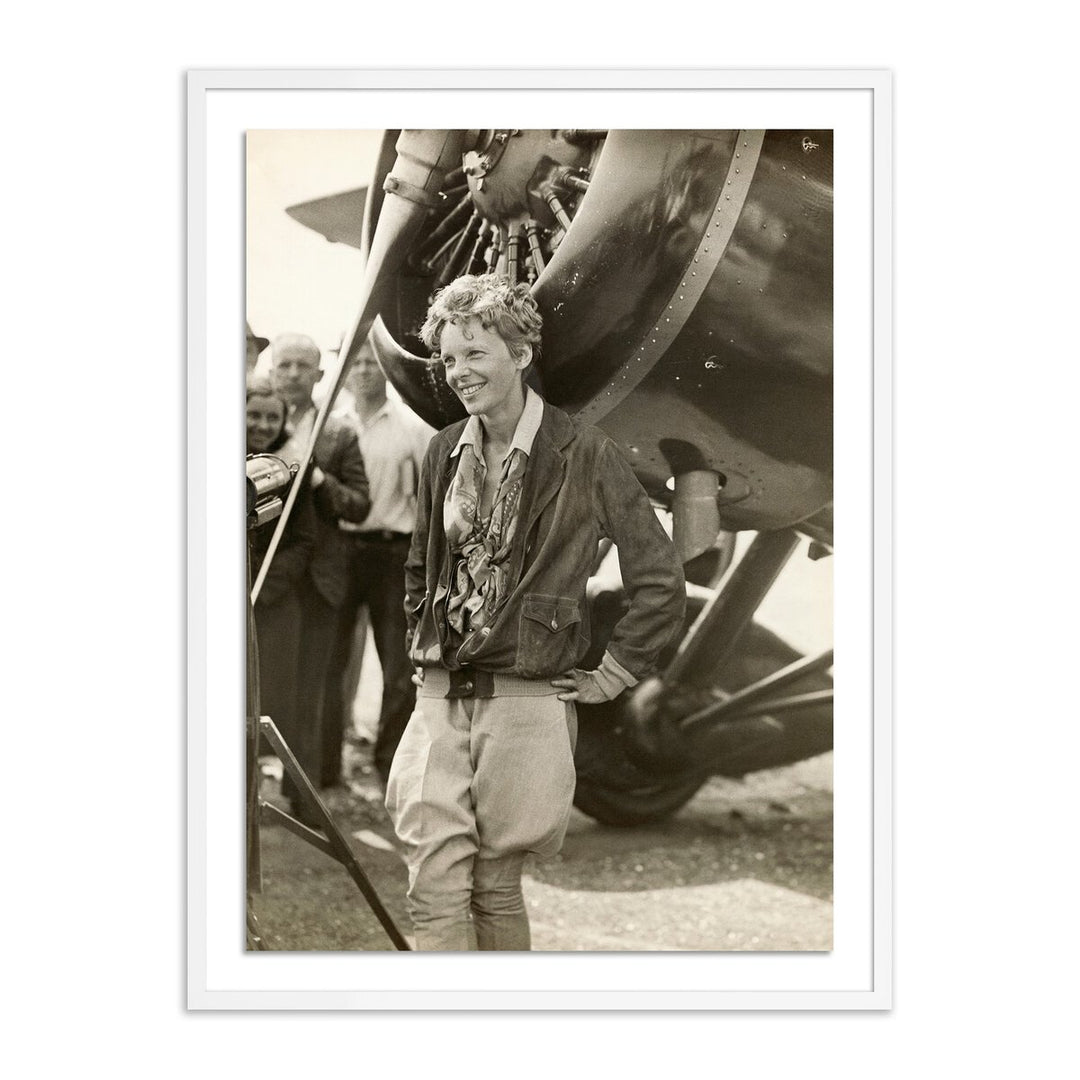 Amelia Earhart Beside Her Plane By Getty Images - 36"X48" - White Maple