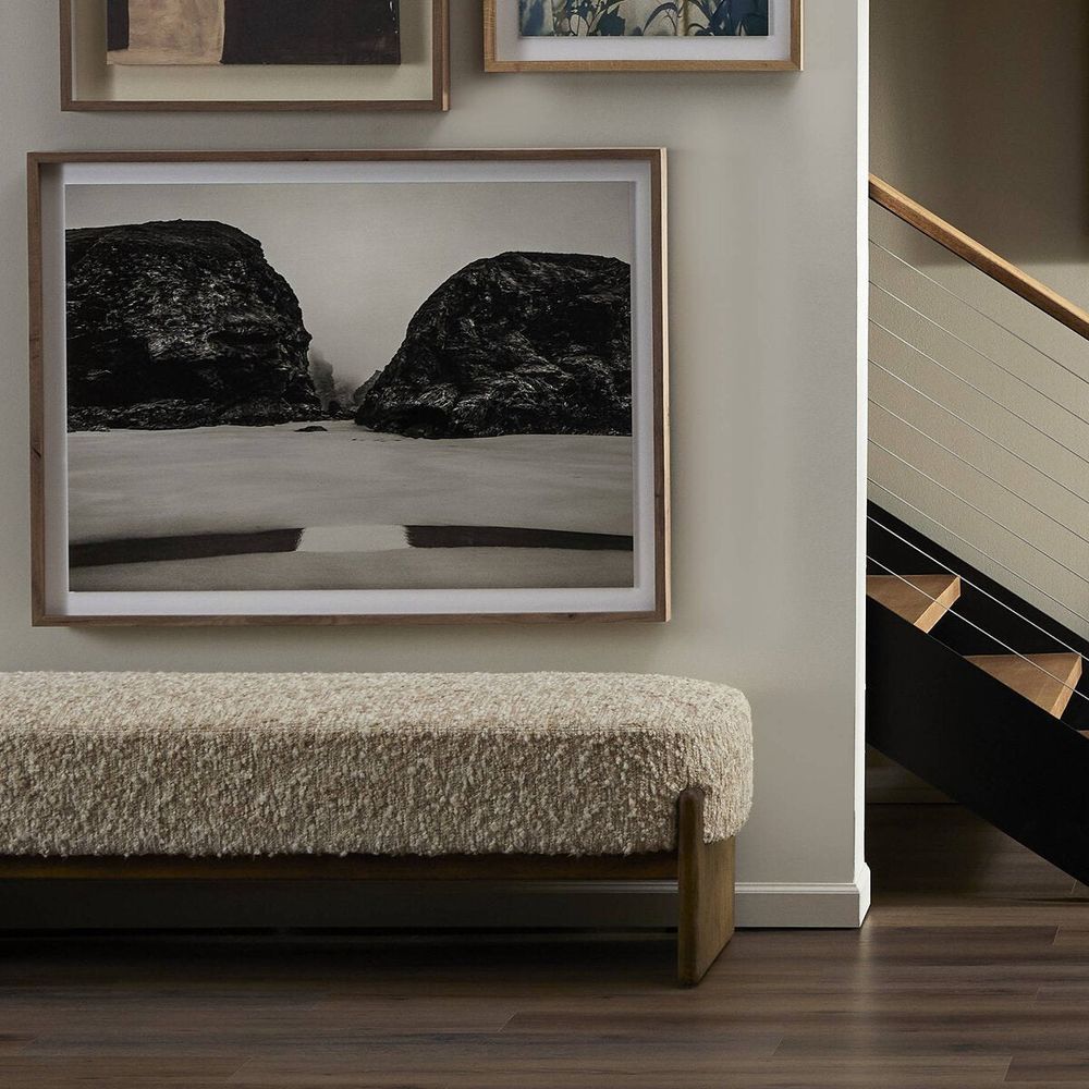 Wall Art Bedruthan Steps By Guy Sargent - 48"X36" - Rustic Walnut