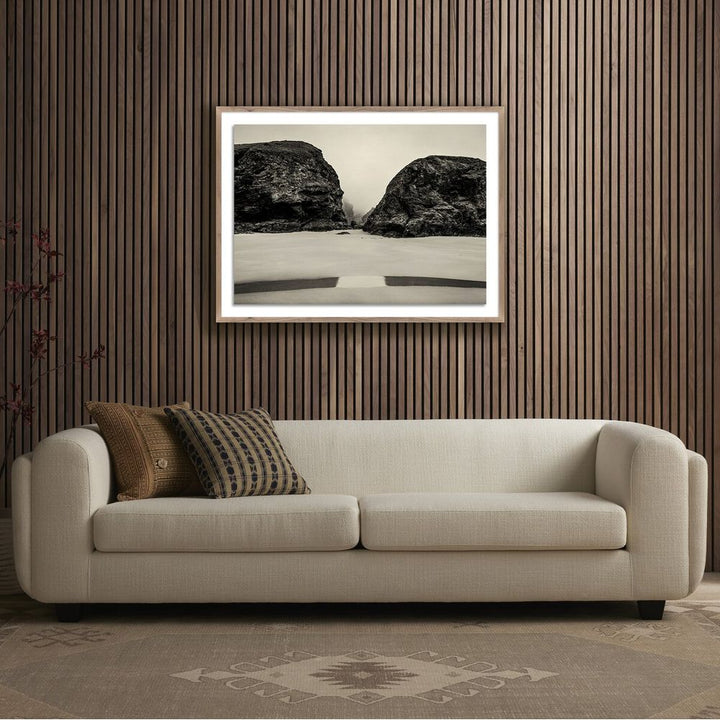 Wall Art Bedruthan Steps By Guy Sargent - 40"X30" - Rustic Walnut
