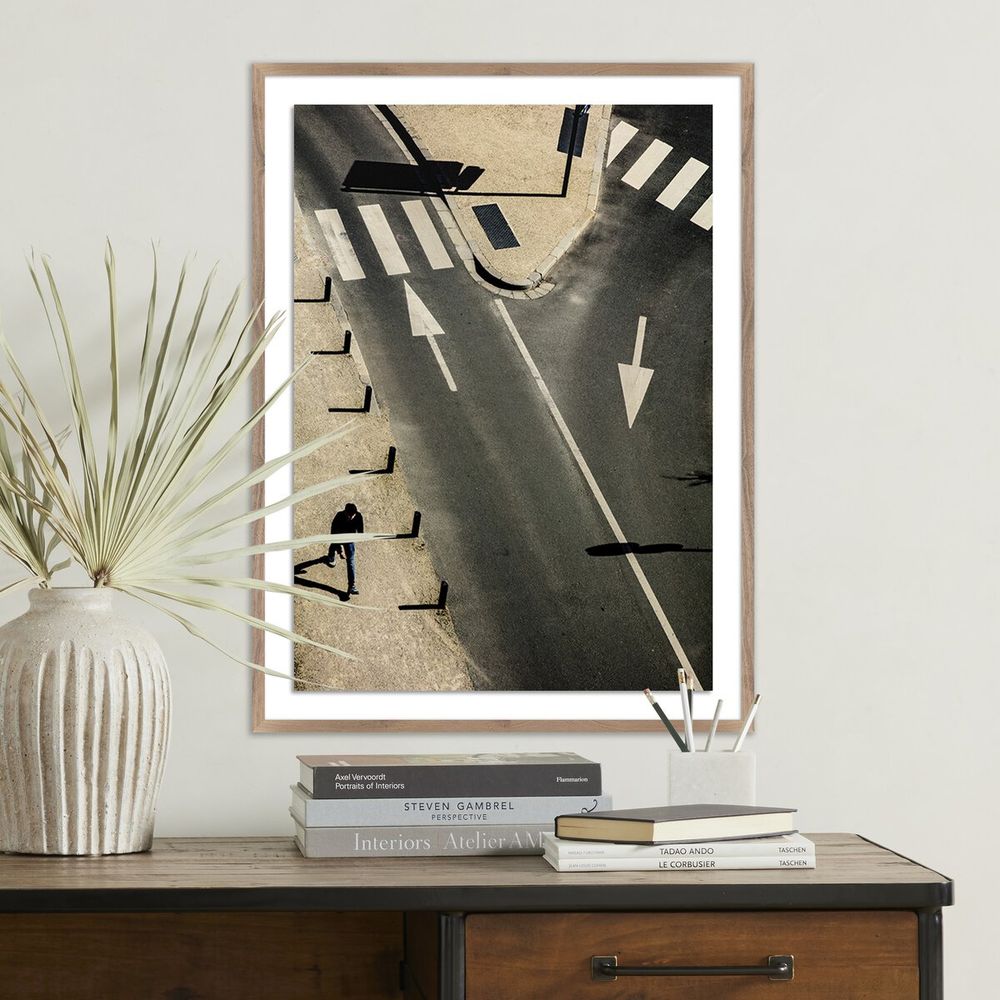 Wall Art The Road - Caen By Guy Sargent - 30"X40" - Rustic Walnut