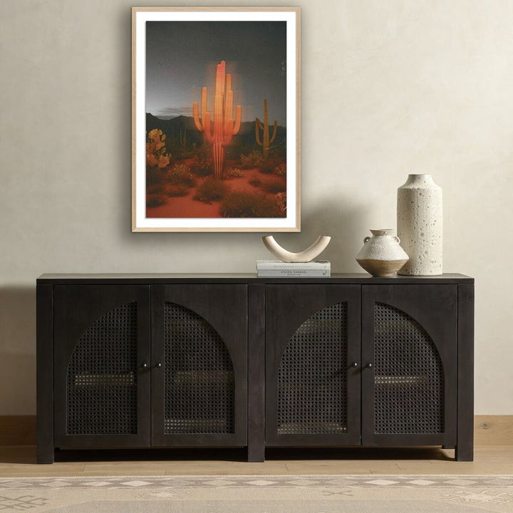 Wall Art Glowing Saguaro By Coup D'Esprit - 30"X40" - White Oak - Framed Paper