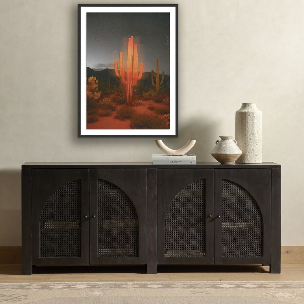 Wall Art Glowing Saguaro By Coup D'Esprit - 30"X40" - Black Maple - Framed Paper