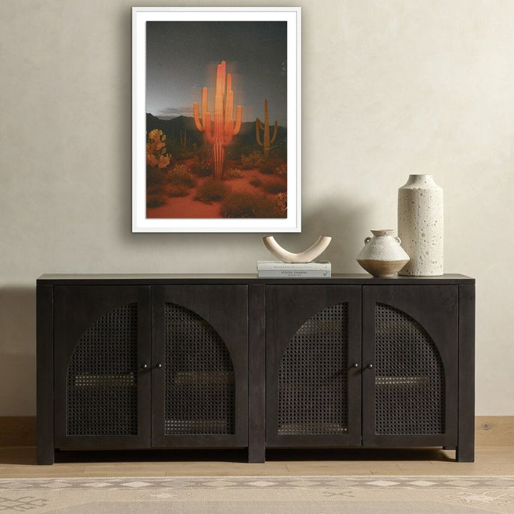 Wall Art Glowing Saguaro By Coup D'Esprit - 30"X40" - White Maple - Framed Paper
