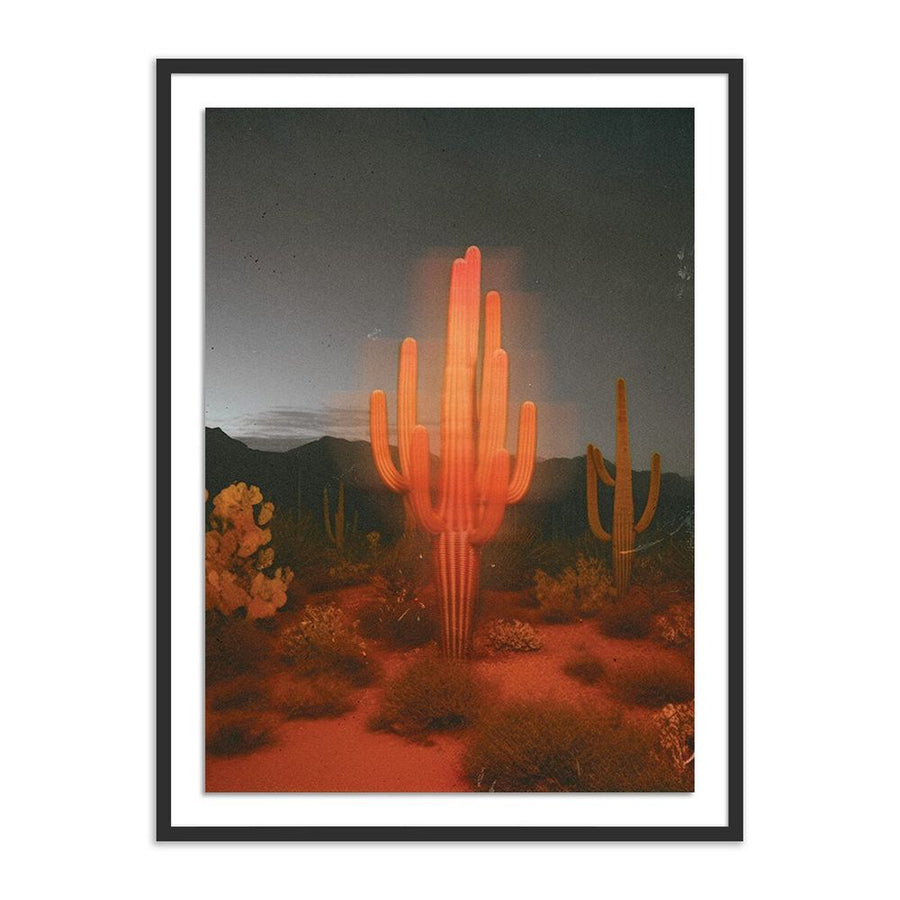 Wall Art Glowing Saguaro By Coup D'Esprit - 24"X32" - Black Maple - Framed Paper