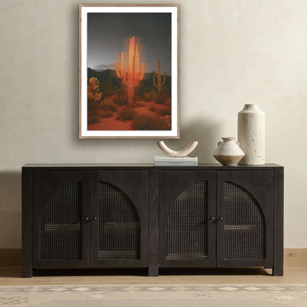 Wall Art Glowing Saguaro By Coup D'Esprit - 30"X40" - Rustic Walnut - Framed Paper