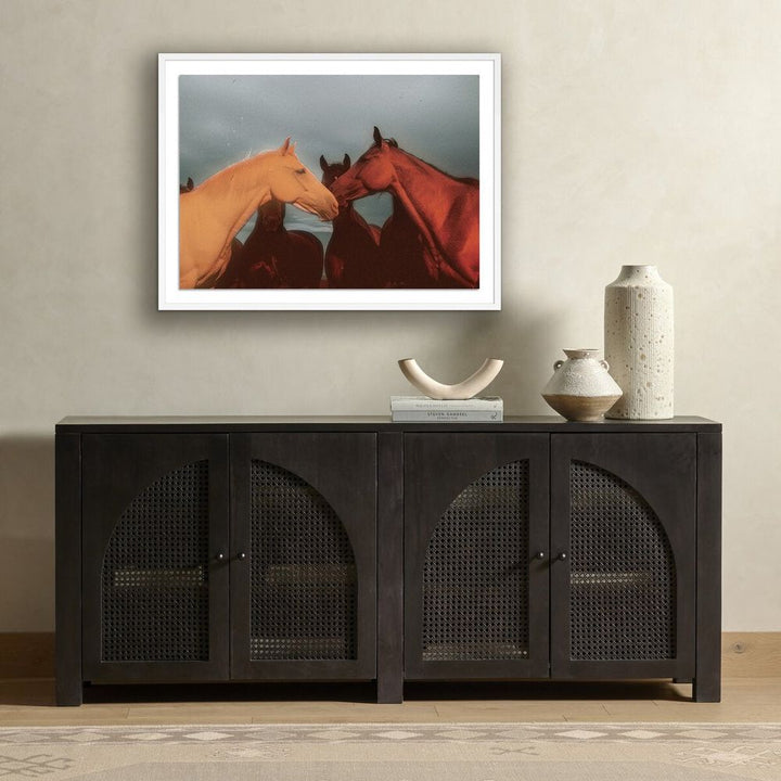 Wall Art Sunset Horses By Coup D'Esprit - 40"X30" - White Maple