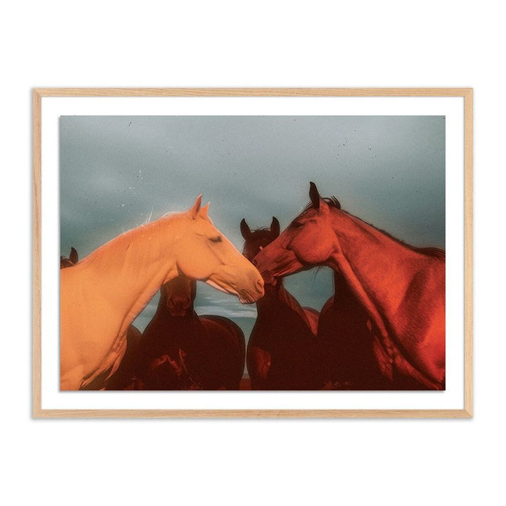 Wall Art Sunset Horses By Coup D'Esprit - 48"X36" - White Oak