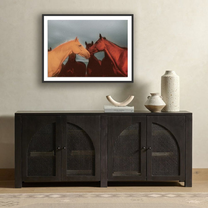 Wall Art Sunset Horses By Coup D'Esprit - 40"X30" - Black Maple
