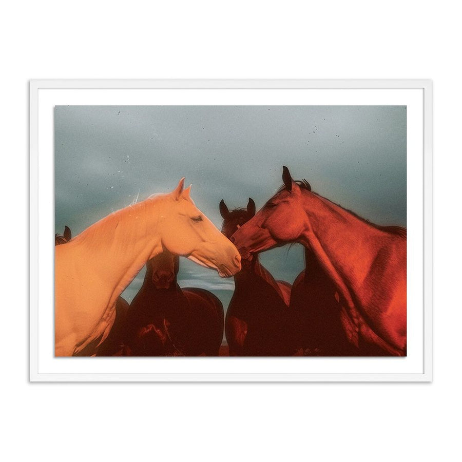 Wall Art Sunset Horses By Coup D'Esprit - 24"X18" - White Maple