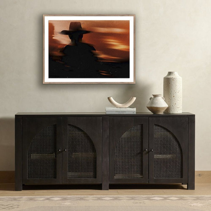 Wall Art Cowboy In The Shadow By Coup D'Esprit - 40"X30" - Rustic Walnut